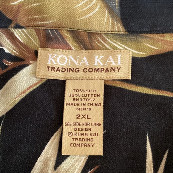 Kona Kai Trading Company Mens Short Sleeve Shirt Silk Blend Black Beige 2XL - Picture 7 of 10